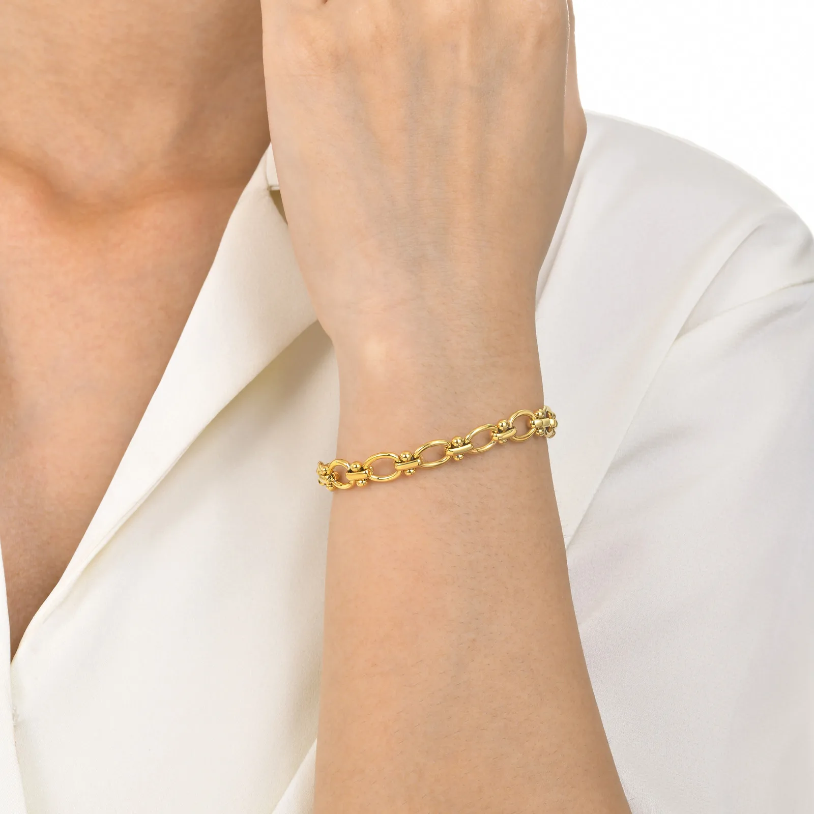 IG Style Geometric 201 Stainless Steel 18K Gold Plated Paperclip Chain Bracelets In Bulk display picture 3