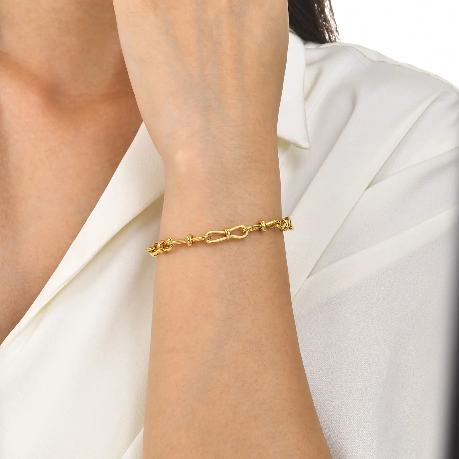 IG Style Geometric 201 Stainless Steel 18K Gold Plated Paperclip Chain Bracelets In Bulk display picture 6