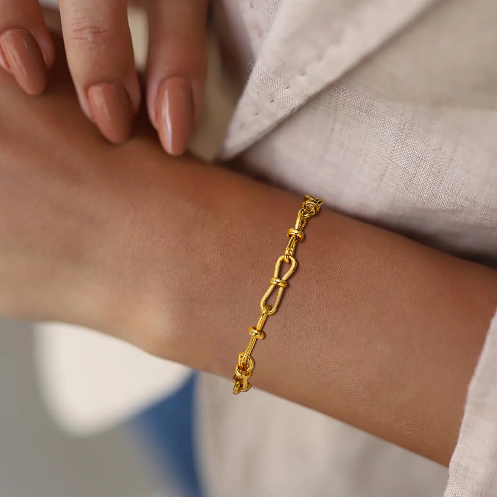 IG Style Geometric 201 Stainless Steel 18K Gold Plated Paperclip Chain Bracelets In Bulk display picture 7