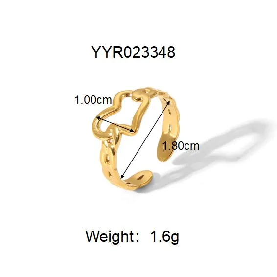 Vacation Classic Style Heart Shape 304 Stainless Steel Heart Flowers Hollow Out 18K Gold Plated Unisex Rings display picture 10