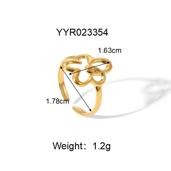 Vacation Classic Style Heart Shape 304 Stainless Steel Heart Flowers Hollow Out 18K Gold Plated Unisex Rings display picture 17