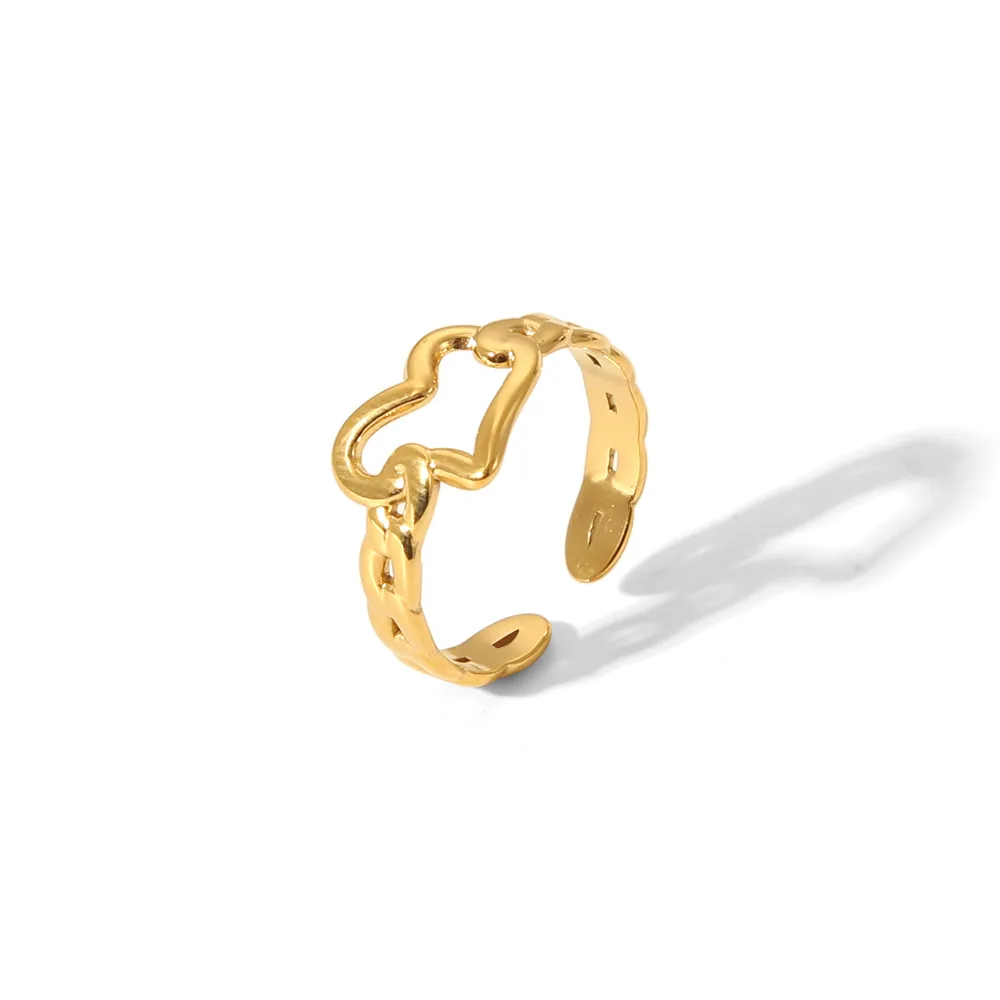 Vacation Classic Style Heart Shape 304 Stainless Steel Heart Flowers Hollow Out 18K Gold Plated Unisex Rings display picture 19