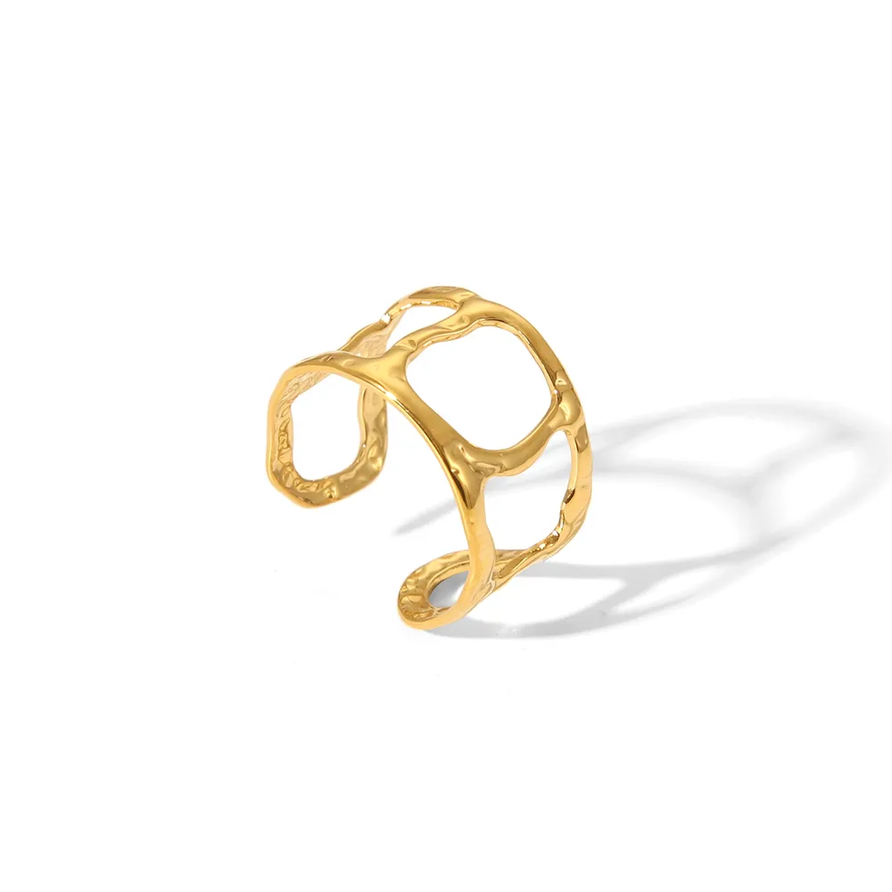 Vacation Classic Style Heart Shape 304 Stainless Steel Heart Flowers Hollow Out 18K Gold Plated Unisex Rings display picture 18