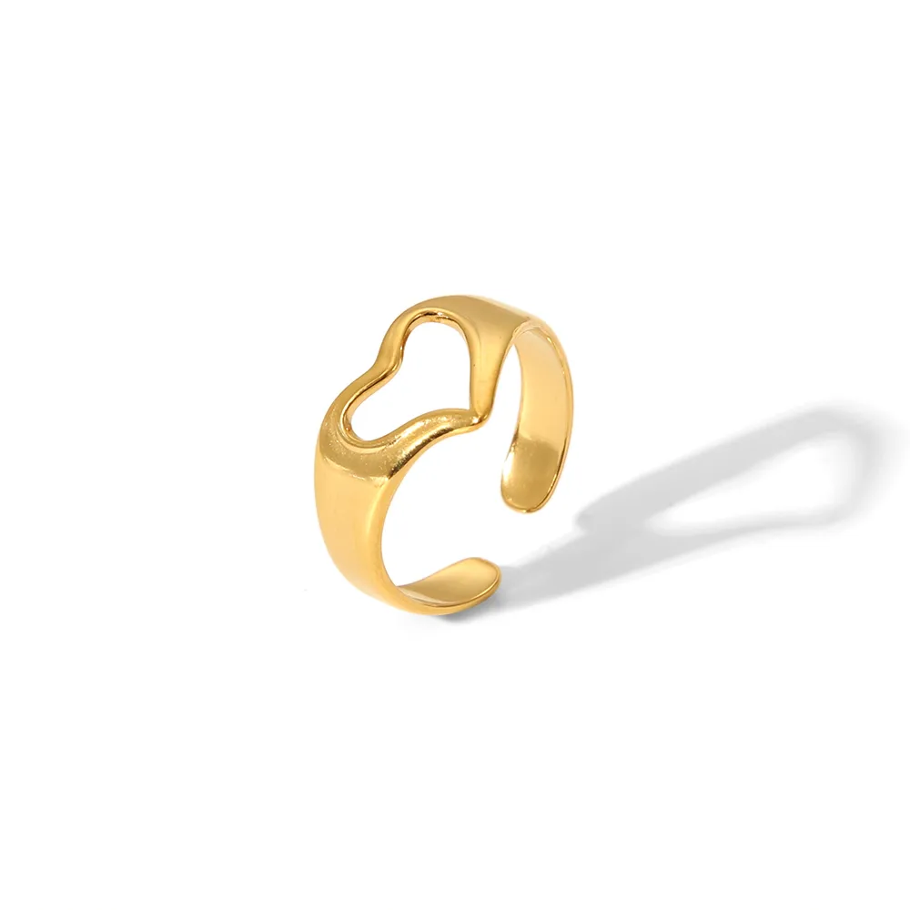 Vacation Classic Style Heart Shape 304 Stainless Steel Heart Flowers Hollow Out 18K Gold Plated Unisex Rings display picture 21