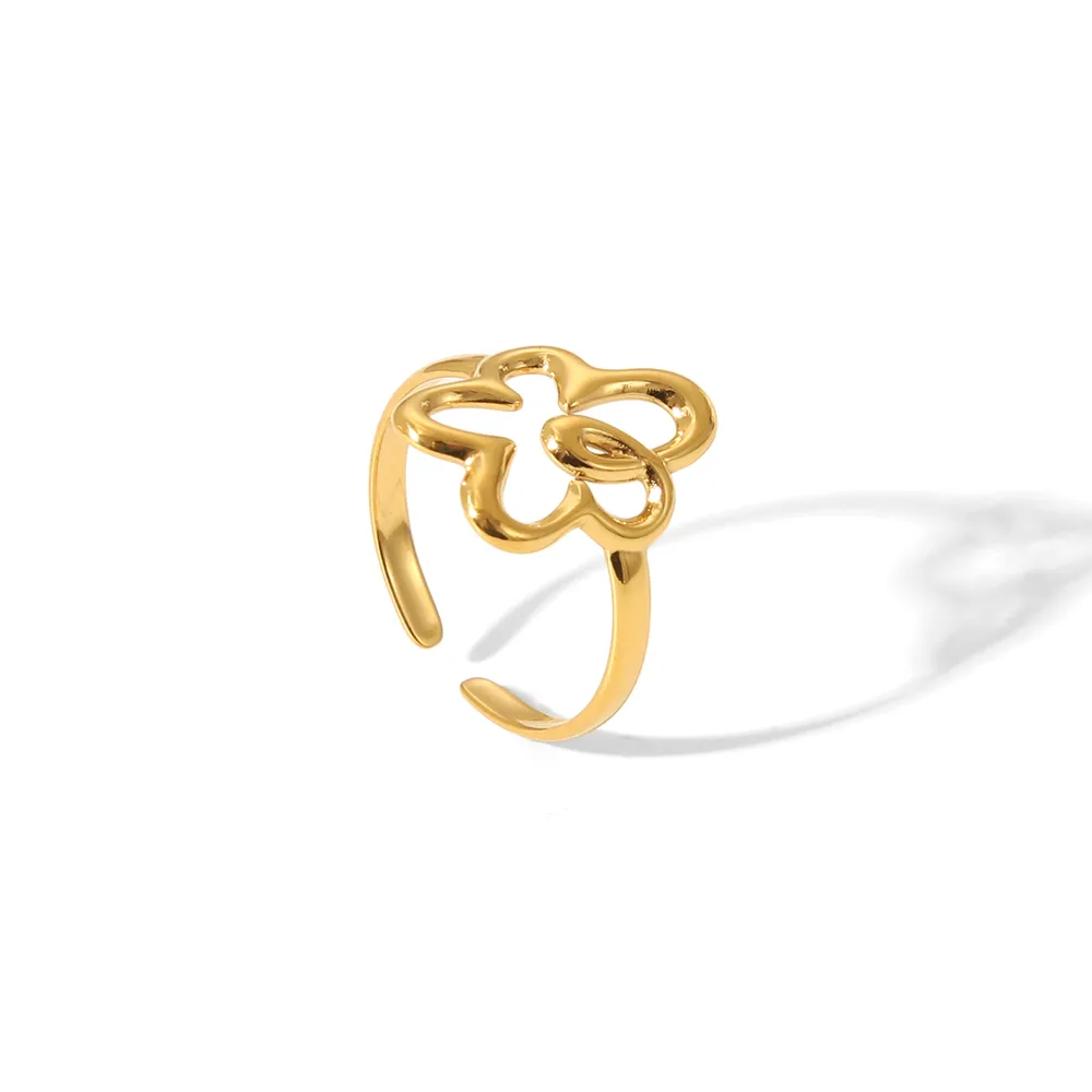 Vacation Classic Style Heart Shape 304 Stainless Steel Heart Flowers Hollow Out 18K Gold Plated Unisex Rings display picture 24