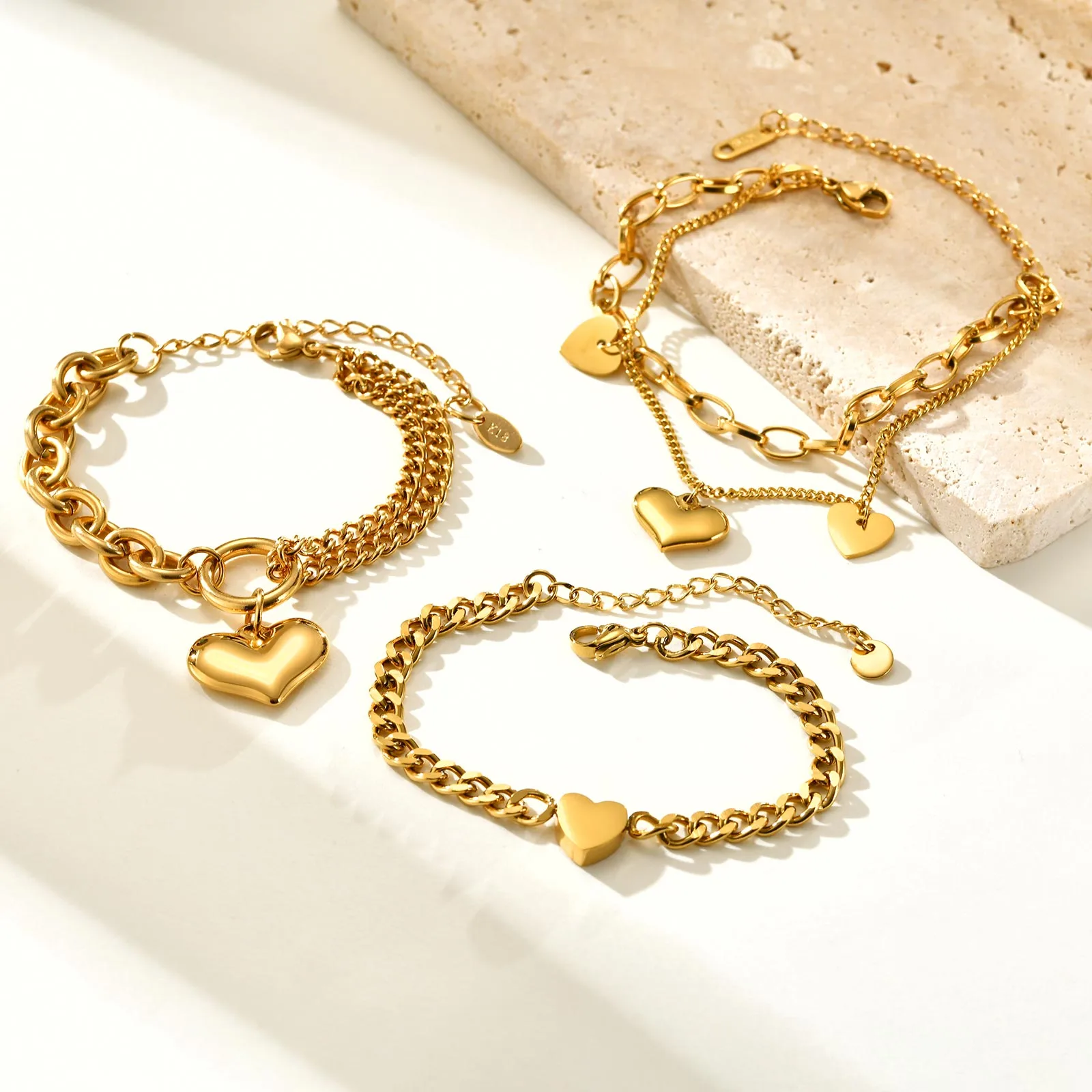 IG Style Elegant Heart Shape 304 Stainless Steel 18K Gold Plated Cable Chain Bracelets In Bulk display picture 2