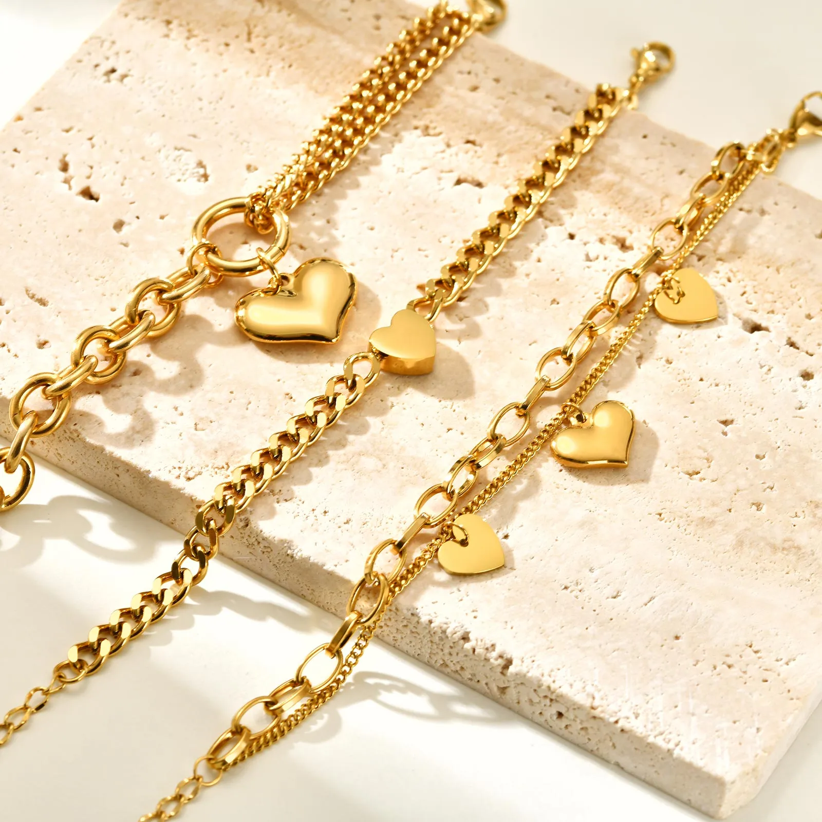 IG Style Elegant Heart Shape 304 Stainless Steel 18K Gold Plated Cable Chain Bracelets In Bulk display picture 4