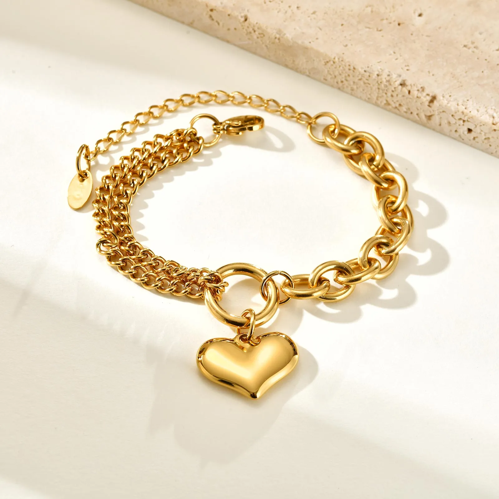 IG Style Elegant Heart Shape 304 Stainless Steel 18K Gold Plated Cable Chain Bracelets In Bulk display picture 5