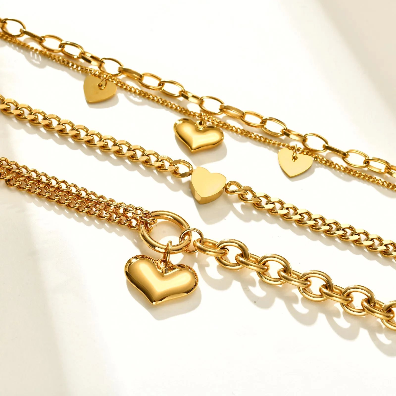 IG Style Elegant Heart Shape 304 Stainless Steel 18K Gold Plated Cable Chain Bracelets In Bulk display picture 8