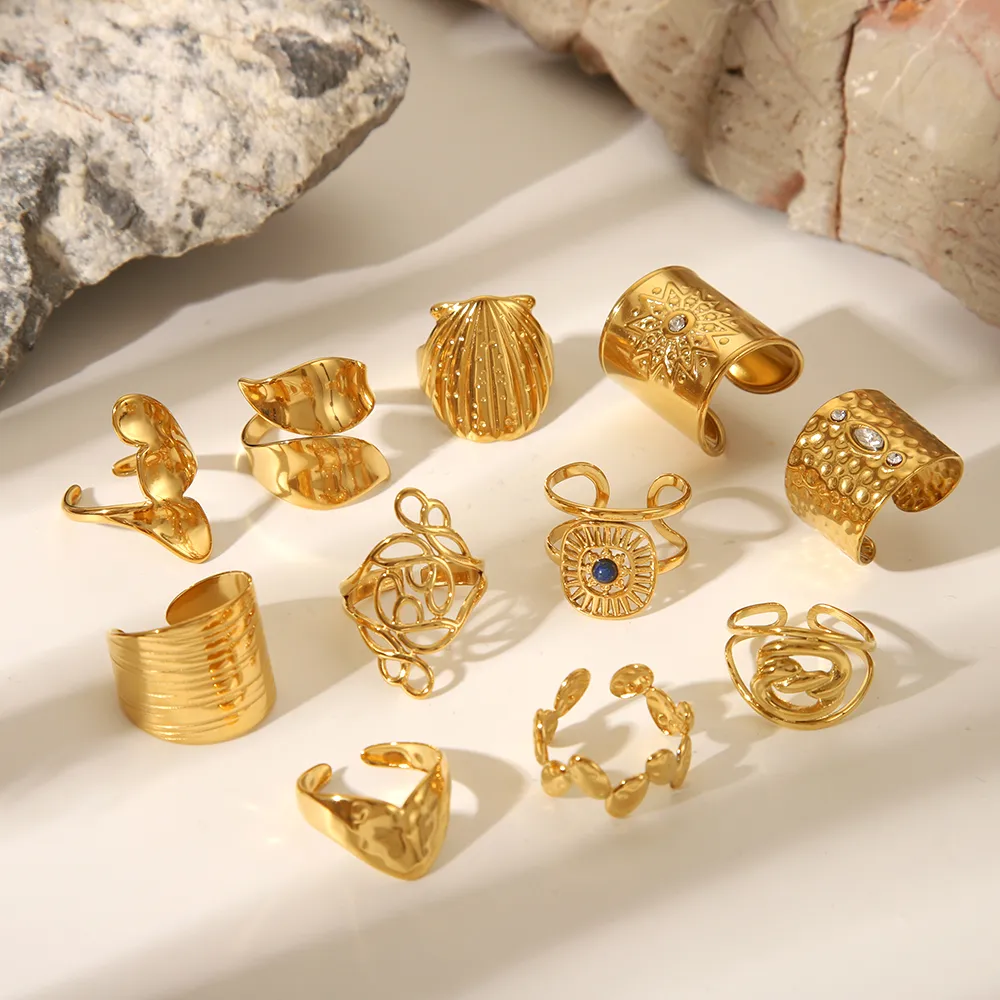 Sexy Tropical Cactus Leaf 304 Stainless Steel Natural Stone 18K Gold Plated Unisex Open Rings display picture 1