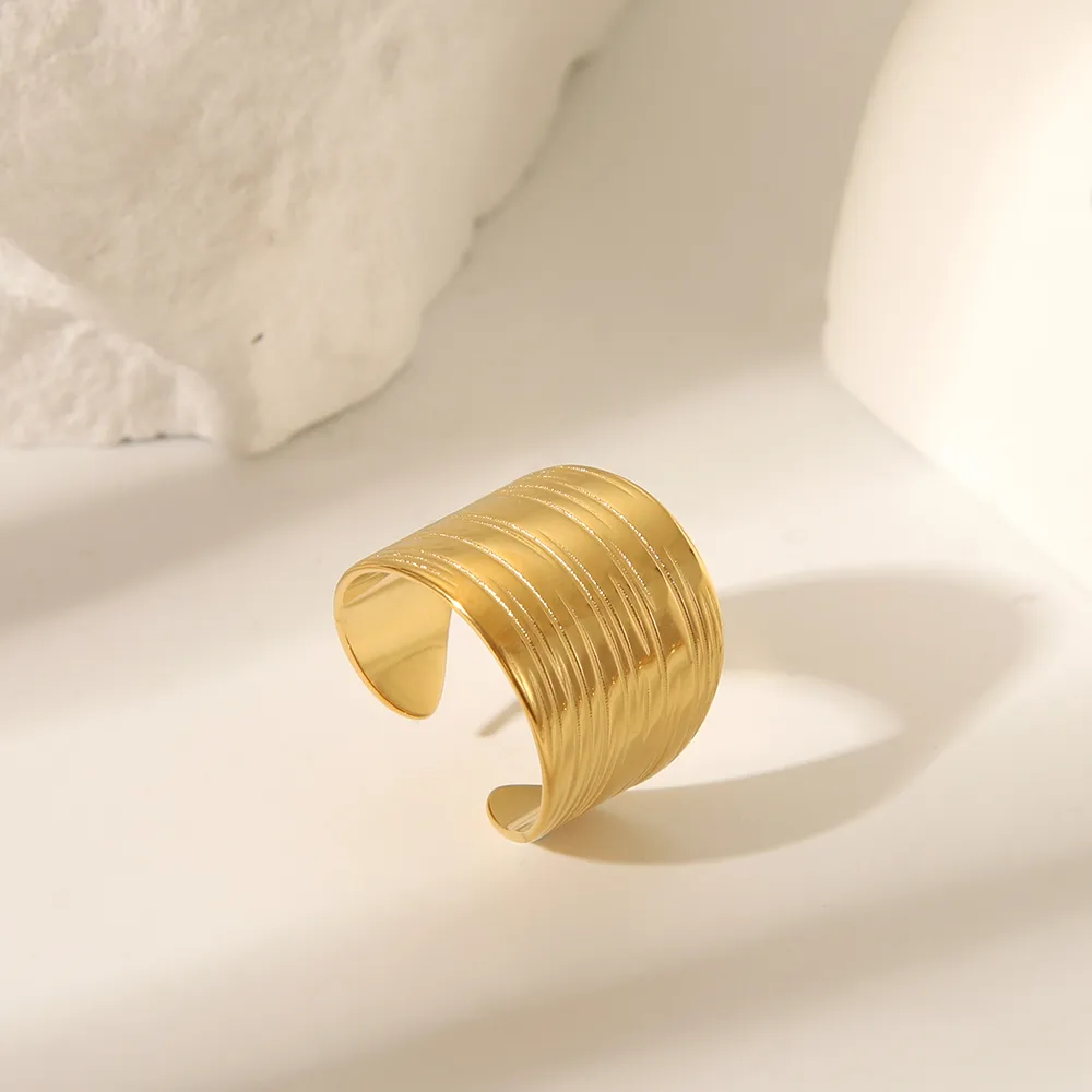 Sexy Tropical Cactus Leaf 304 Stainless Steel Natural Stone 18K Gold Plated Unisex Open Rings display picture 7