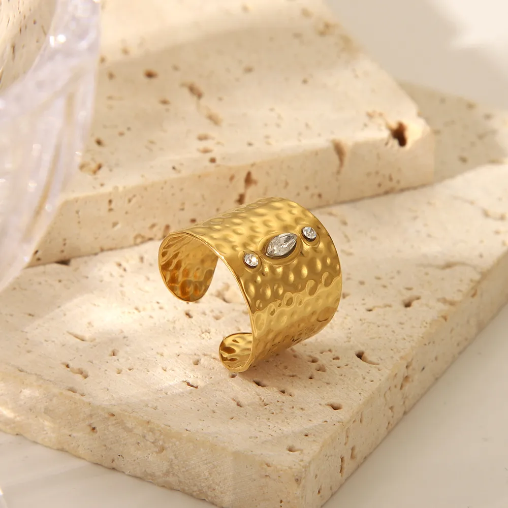 Sexy Tropical Cactus Leaf 304 Stainless Steel Natural Stone 18K Gold Plated Unisex Open Rings display picture 12