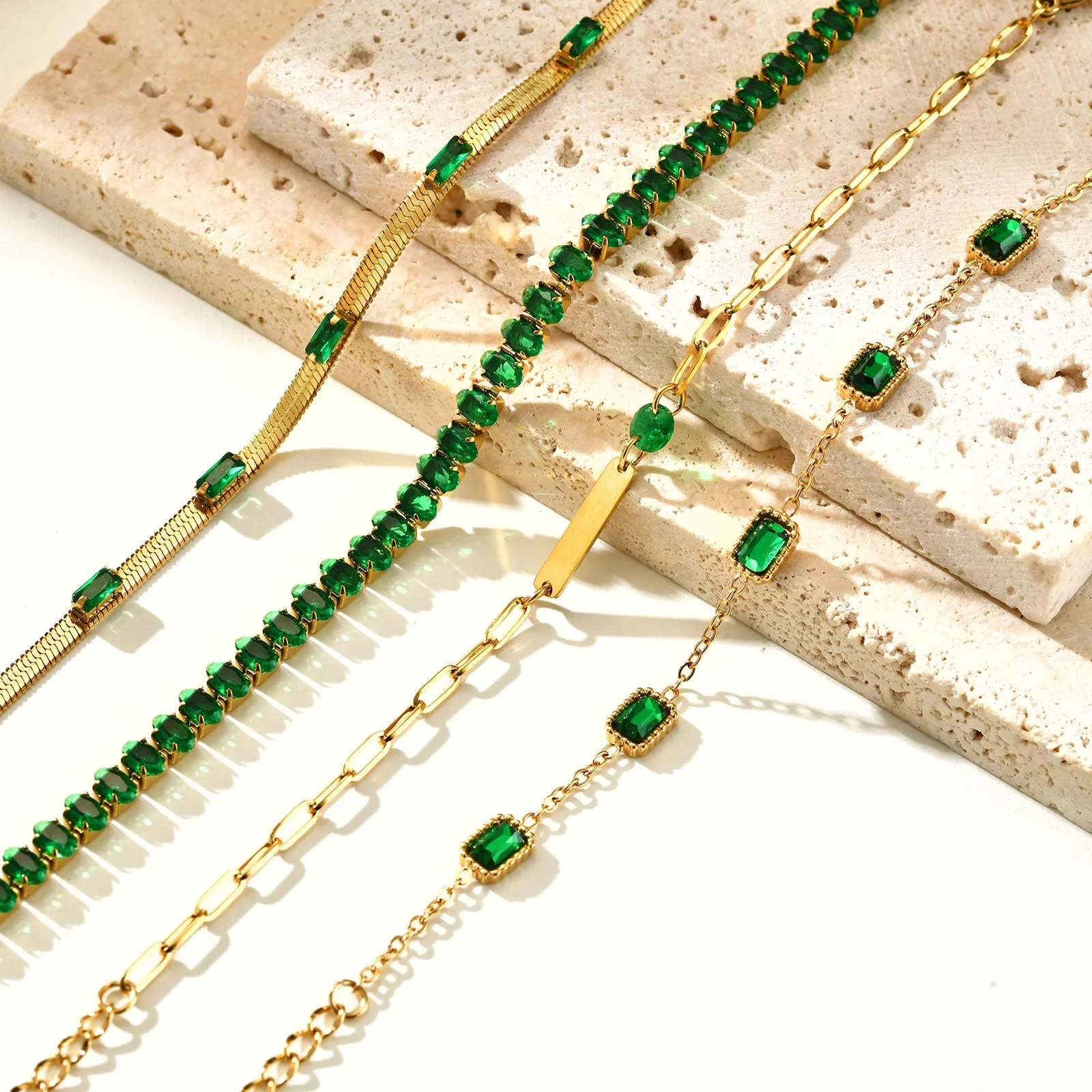 IG Style Square 201 Stainless Steel Inlay Zircon 18K Gold Plated St. Patrick Women's Bracelets Earrings Necklace display picture 7