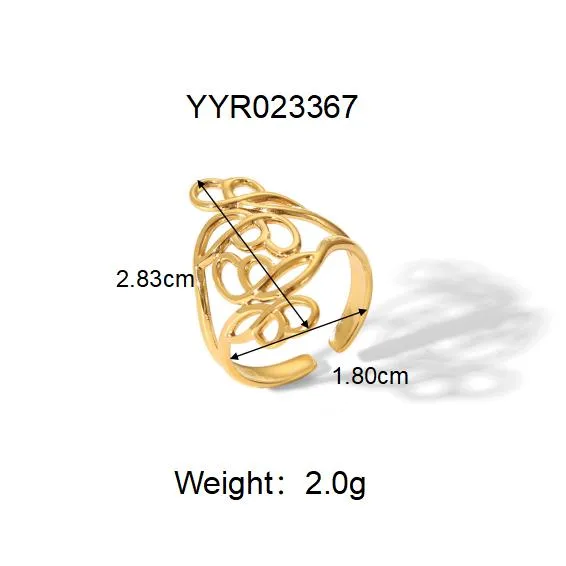 Sexy Tropical Cactus Leaf 304 Stainless Steel Natural Stone 18K Gold Plated Unisex Open Rings display picture 19