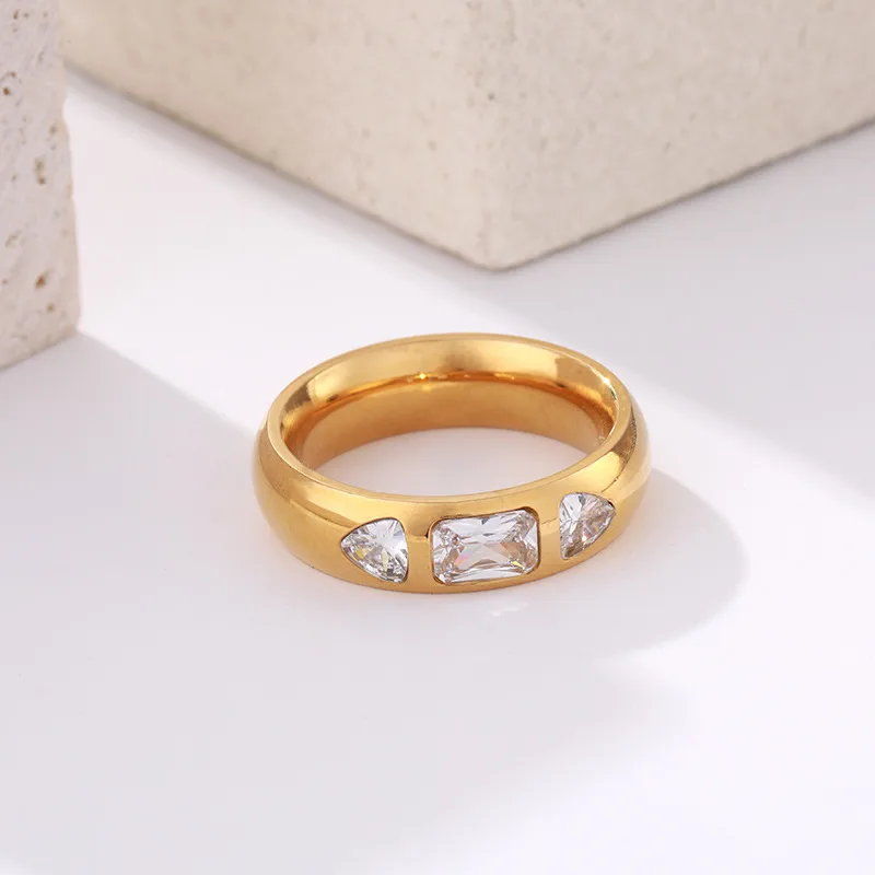 Simple Style Classic Style Water Droplets 304 Stainless Steel Inlay Zircon 18K Gold Plated Women's Rings display picture 3
