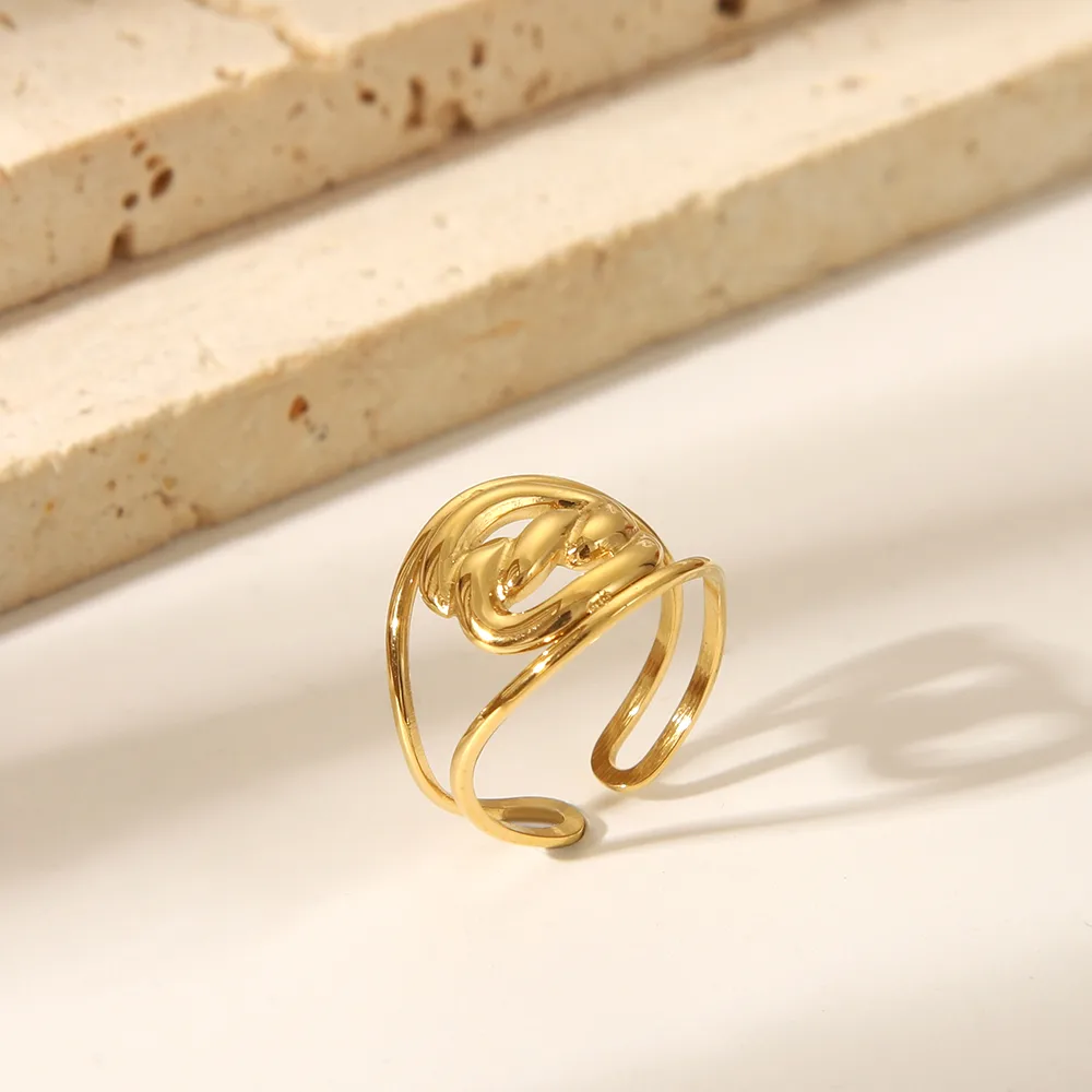 Sexy Tropical Cactus Leaf 304 Stainless Steel Natural Stone 18K Gold Plated Unisex Open Rings display picture 10