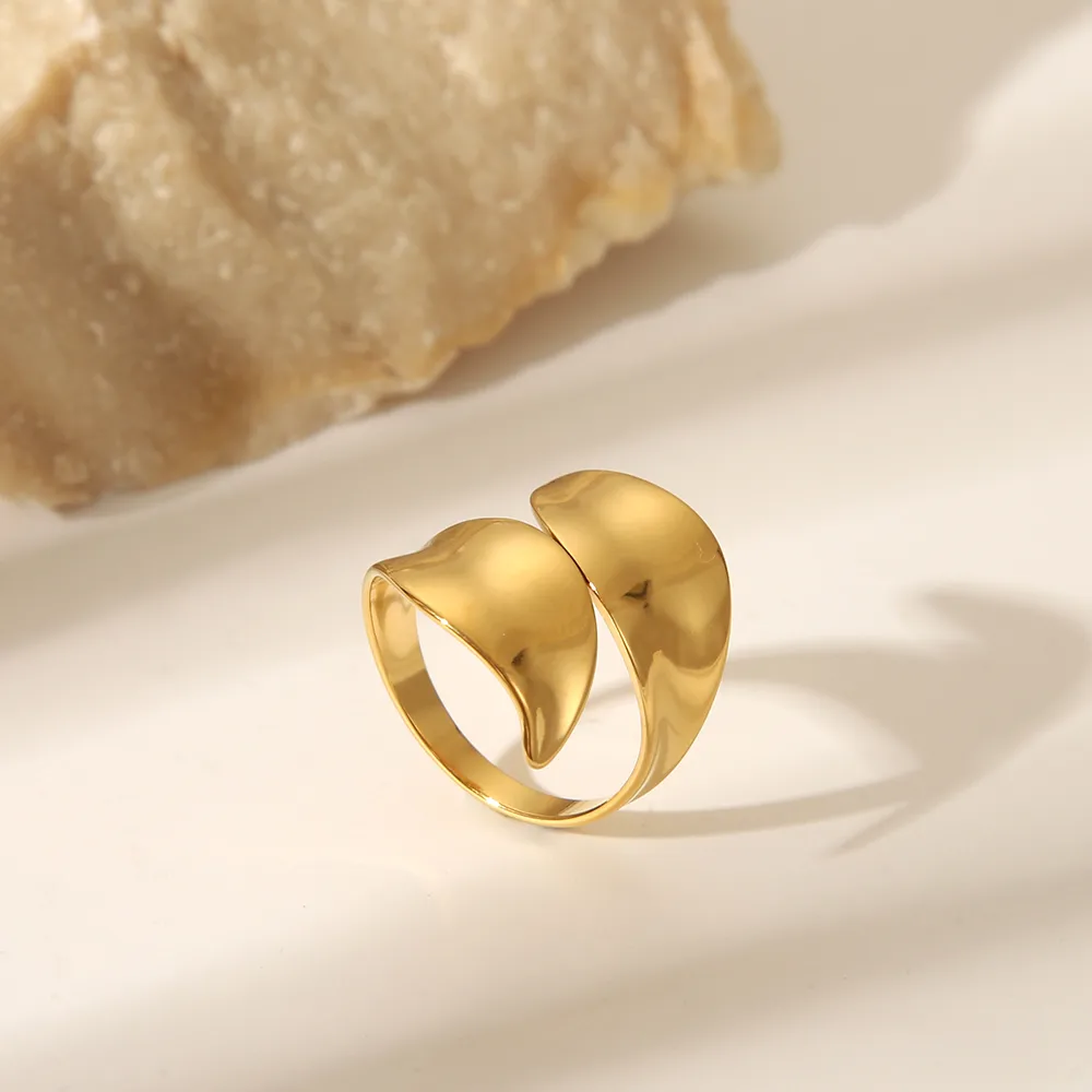 Sexy Tropical Cactus Leaf 304 Stainless Steel Natural Stone 18K Gold Plated Unisex Open Rings display picture 9