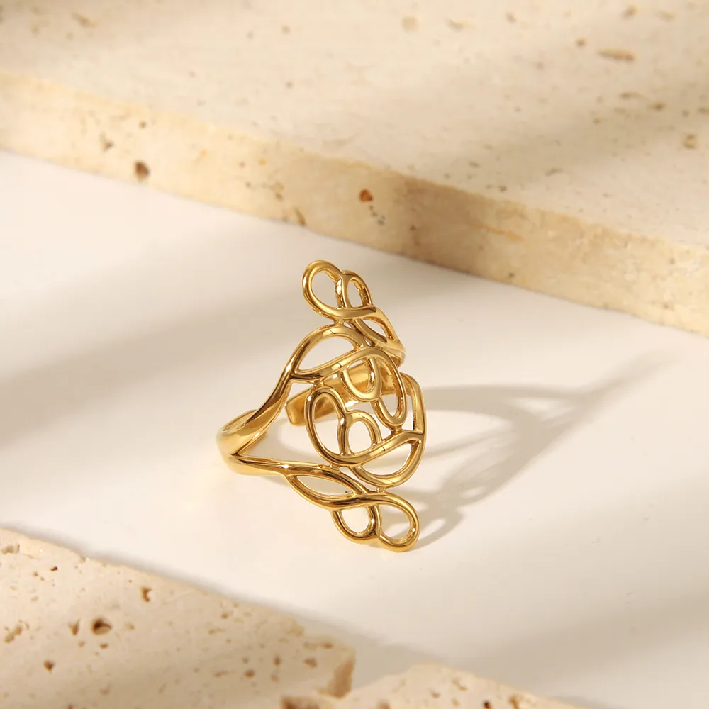 Sexy Tropical Cactus Leaf 304 Stainless Steel Natural Stone 18K Gold Plated Unisex Open Rings display picture 11