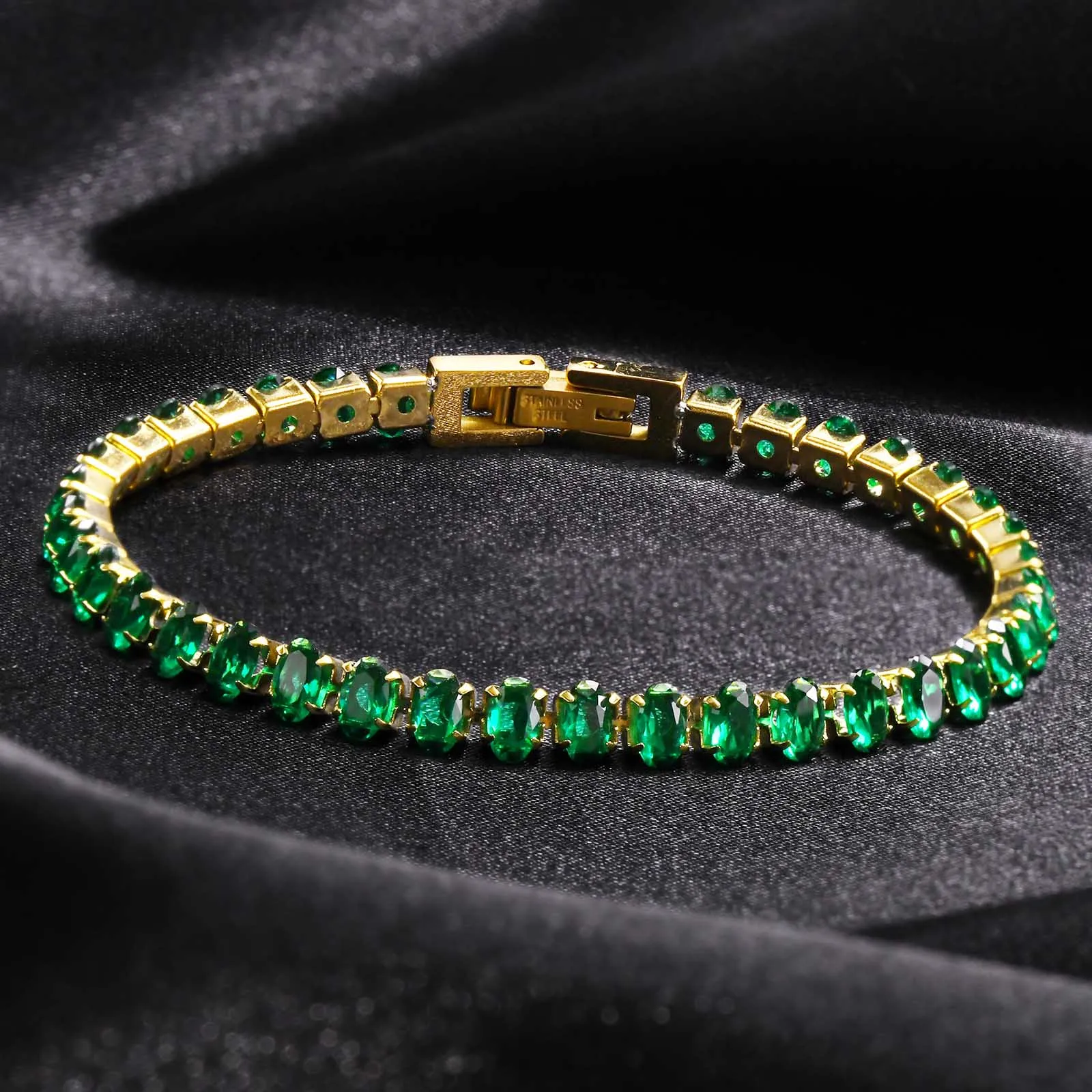 IG Style Square 201 Stainless Steel Inlay Zircon 18K Gold Plated St. Patrick Women's Bracelets Earrings Necklace display picture 2