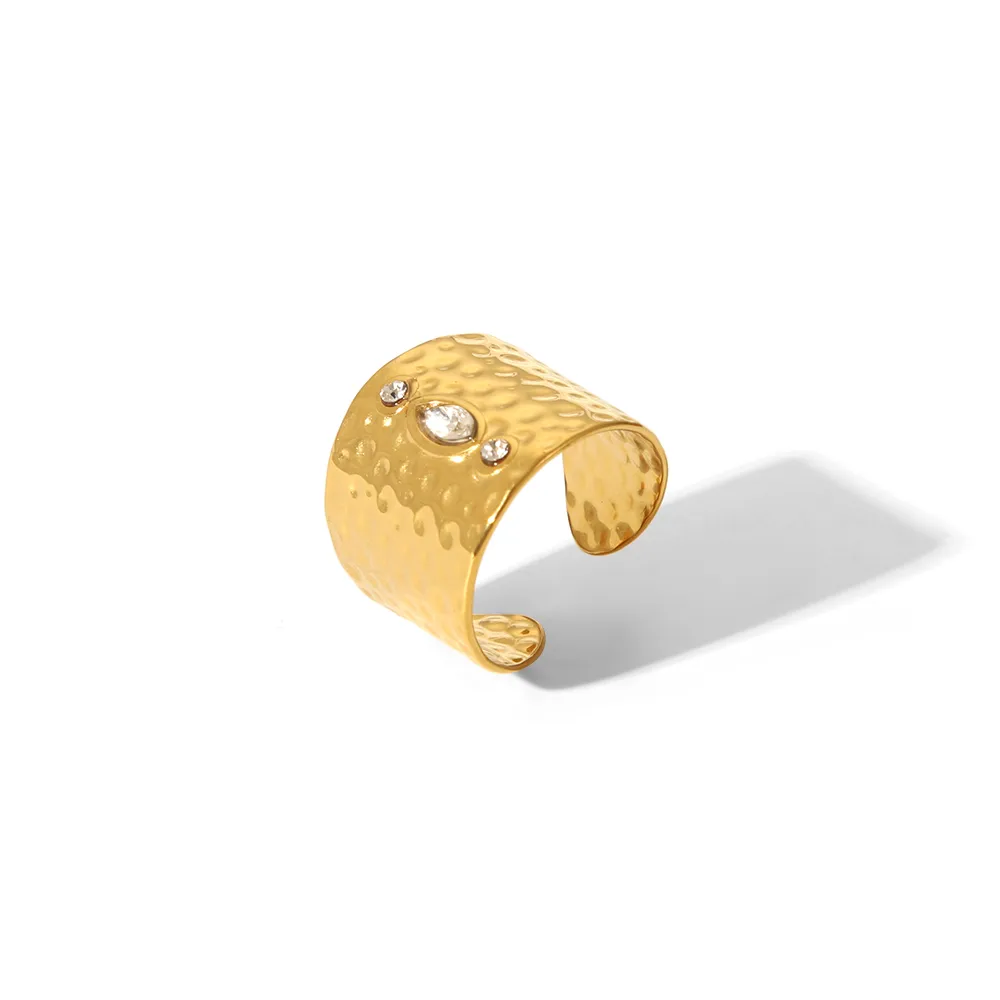 Sexy Tropical Cactus Leaf 304 Stainless Steel Natural Stone 18K Gold Plated Unisex Open Rings display picture 29