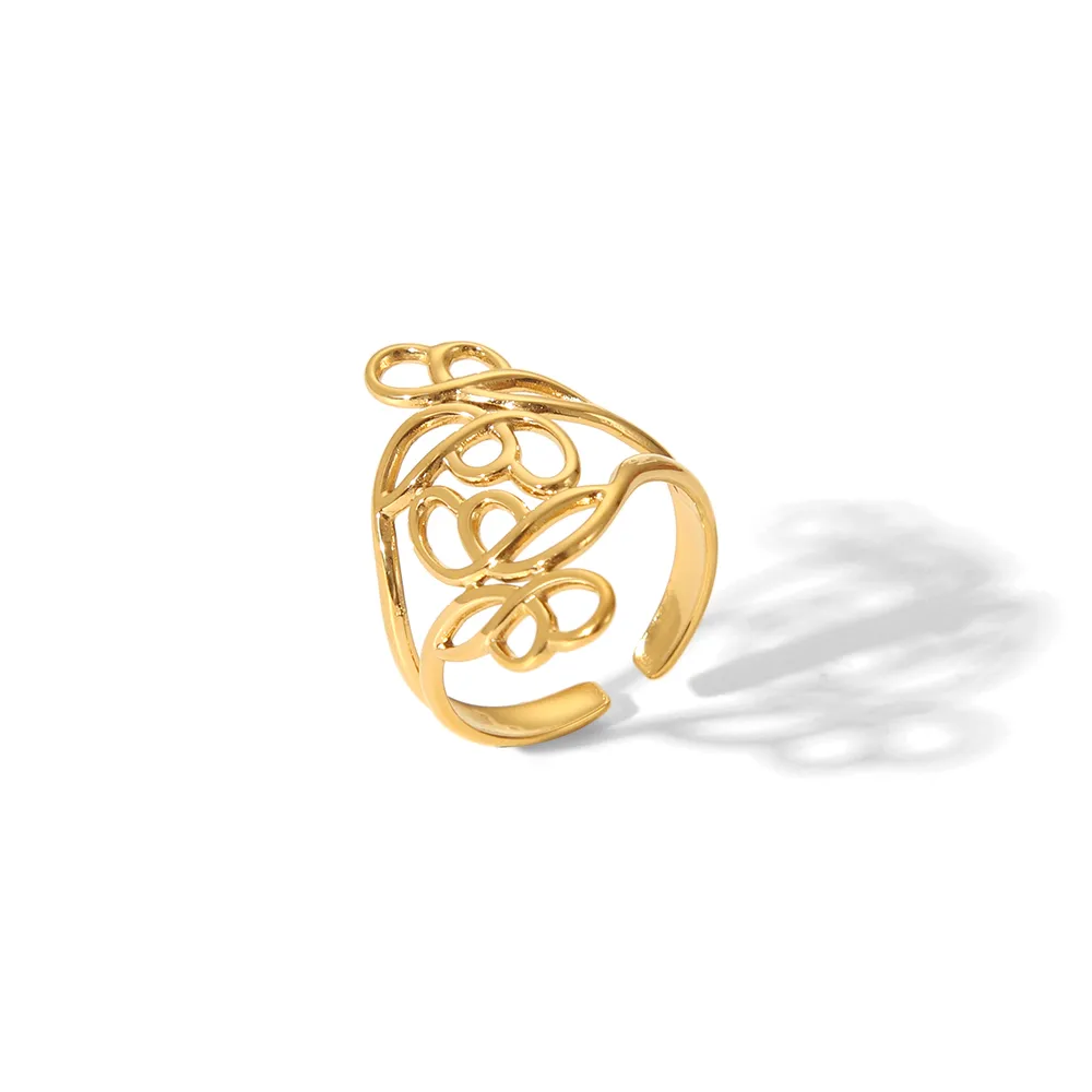 Sexy Tropical Cactus Leaf 304 Stainless Steel Natural Stone 18K Gold Plated Unisex Open Rings display picture 33