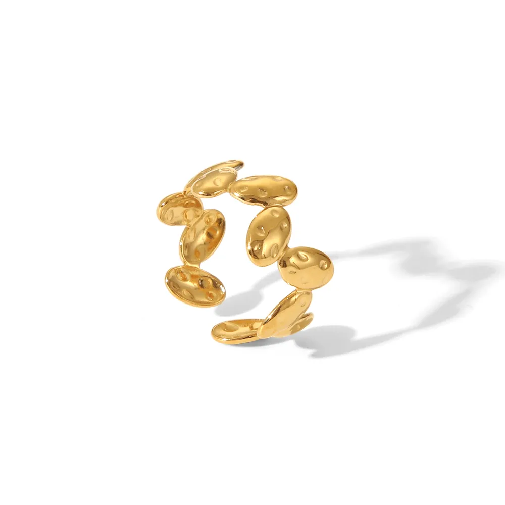 Sexy Tropical Cactus Leaf 304 Stainless Steel Natural Stone 18K Gold Plated Unisex Open Rings display picture 26