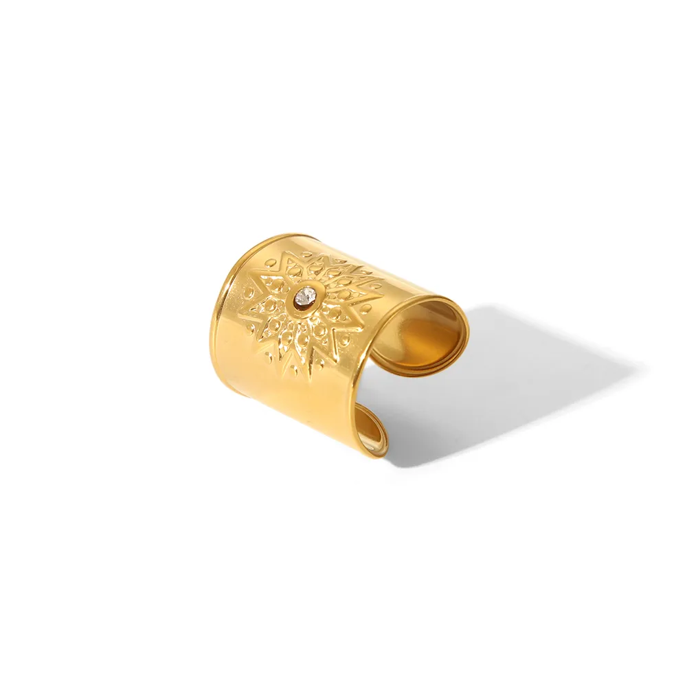 Sexy Tropical Cactus Leaf 304 Stainless Steel Natural Stone 18K Gold Plated Unisex Open Rings display picture 31