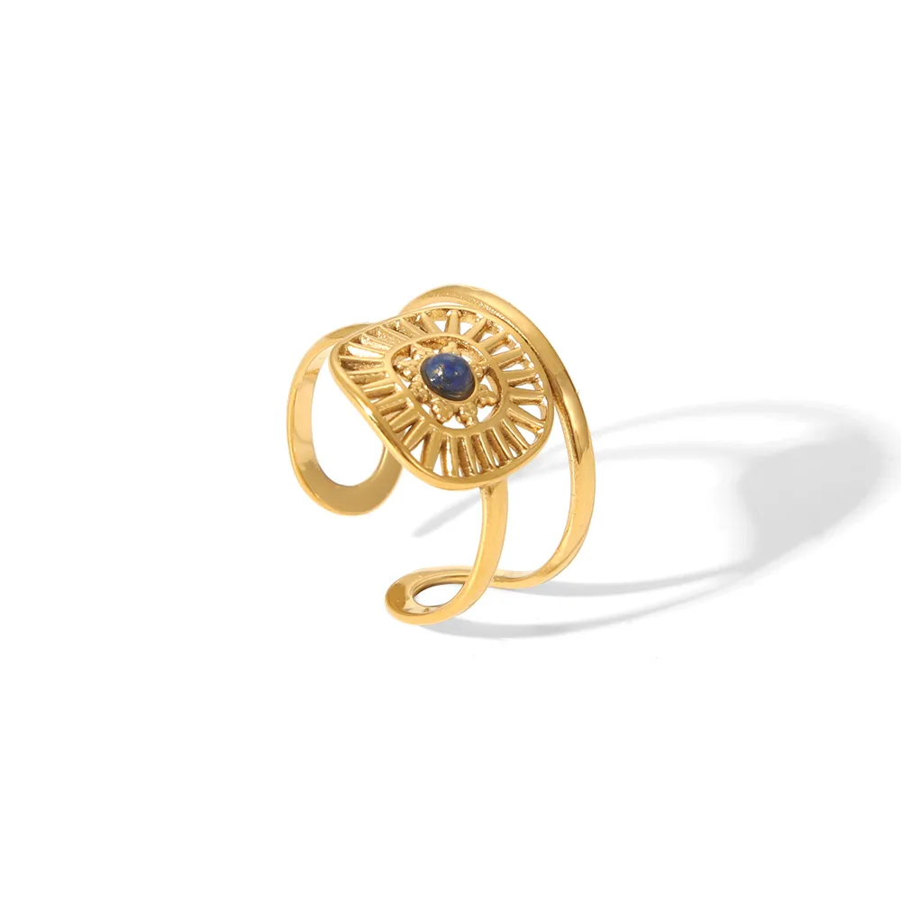 Sexy Tropical Cactus Leaf 304 Stainless Steel Natural Stone 18K Gold Plated Unisex Open Rings display picture 30