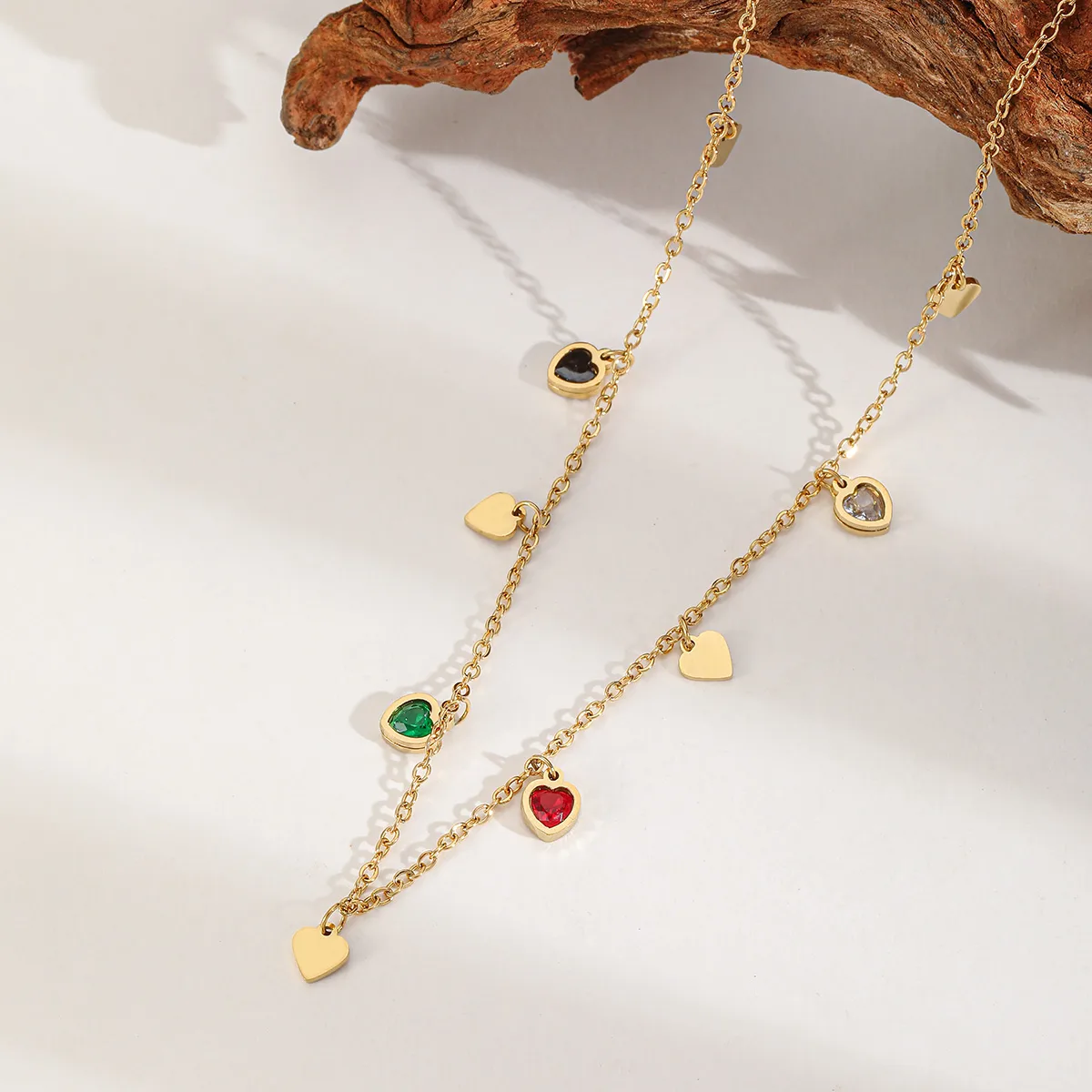 Elegant Cute Heart Shape 304 Stainless Steel Plating Inlay Zircon 18K Gold Plated Valentine'S Day Women's Multi Charms Necklace display picture 2