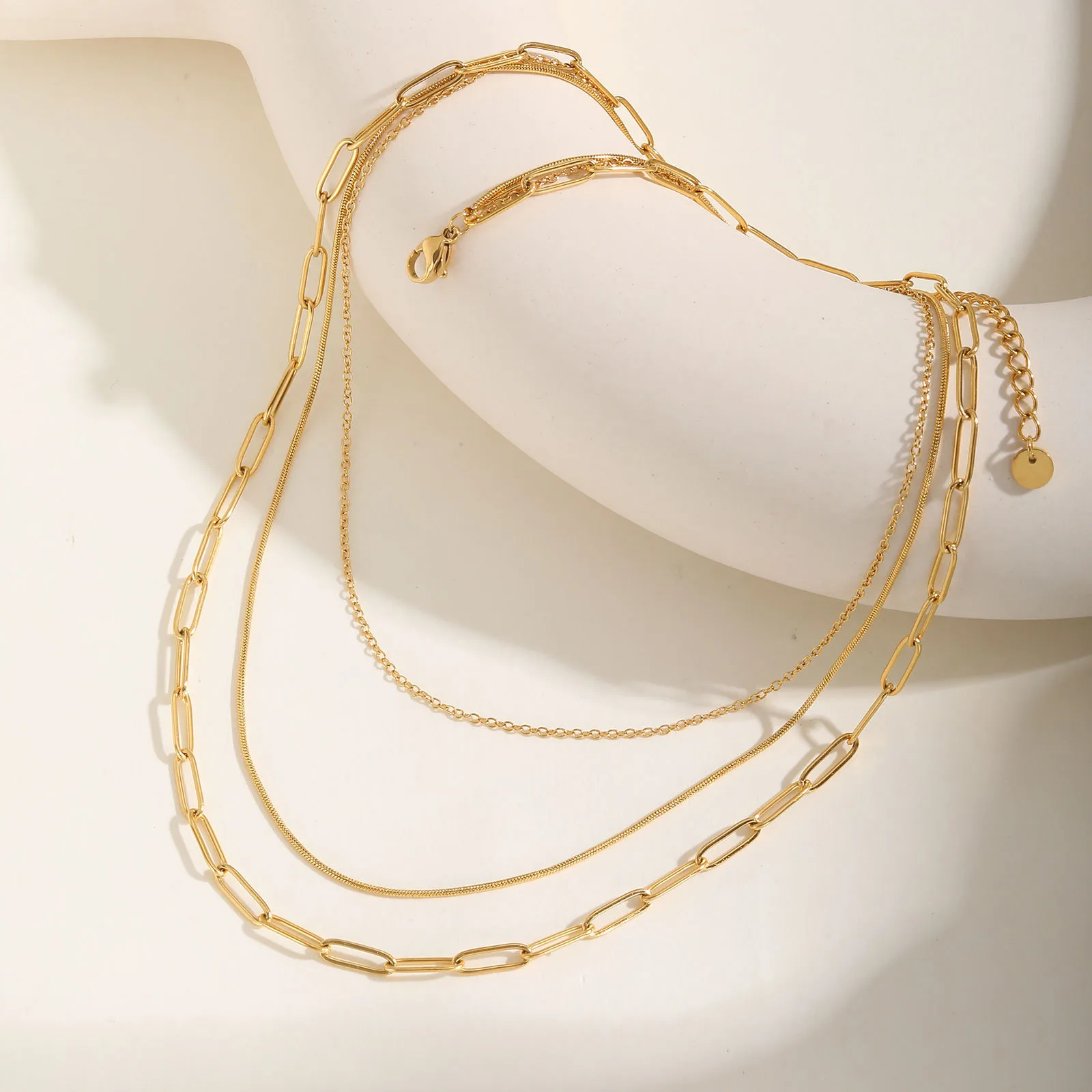 Elegant Solid Color 304 Stainless Steel Titanium Steel Plating 18K Gold Plated Women's Double Layer Necklaces display picture 6