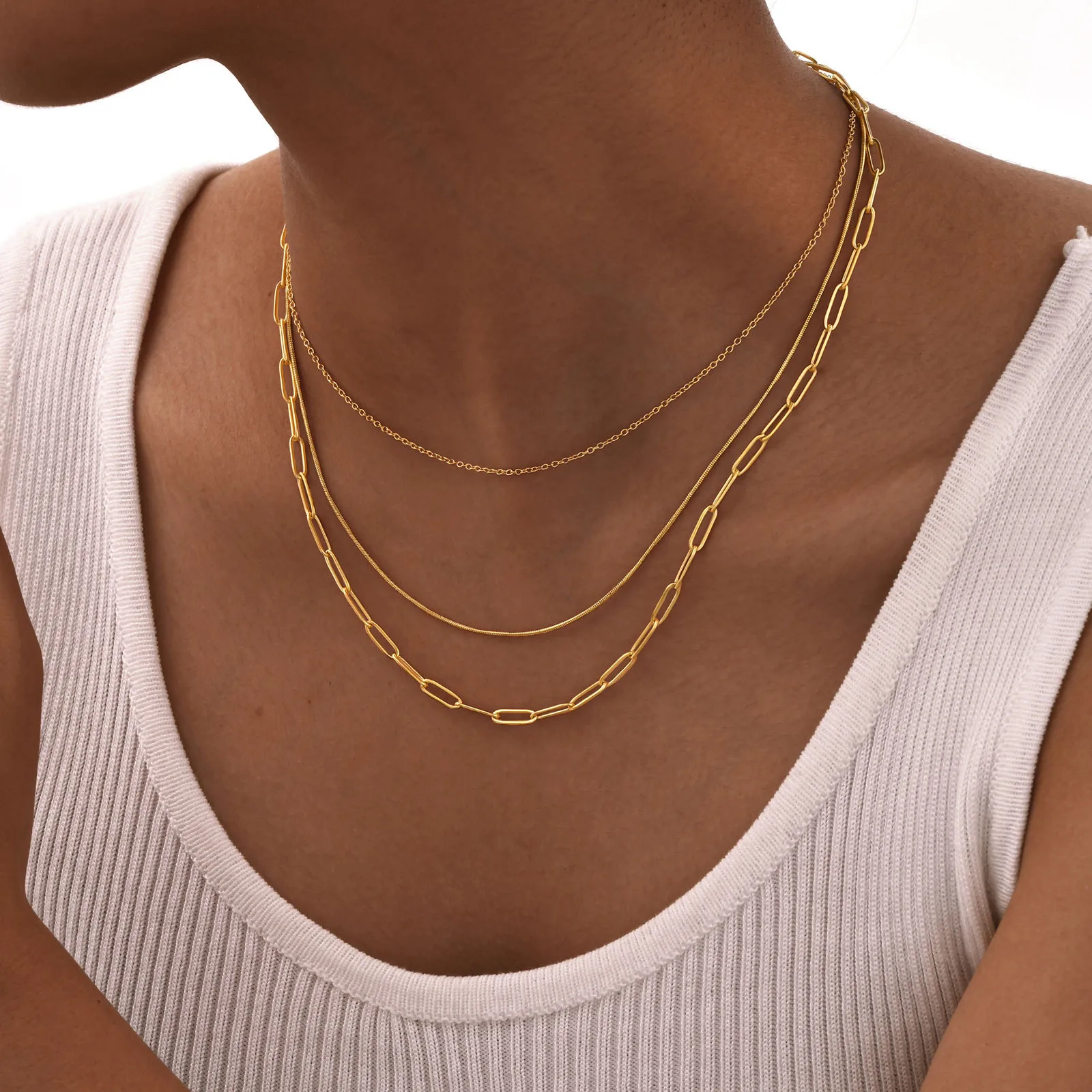 Elegant Solid Color 304 Stainless Steel Titanium Steel Plating 18K Gold Plated Women's Double Layer Necklaces display picture 8
