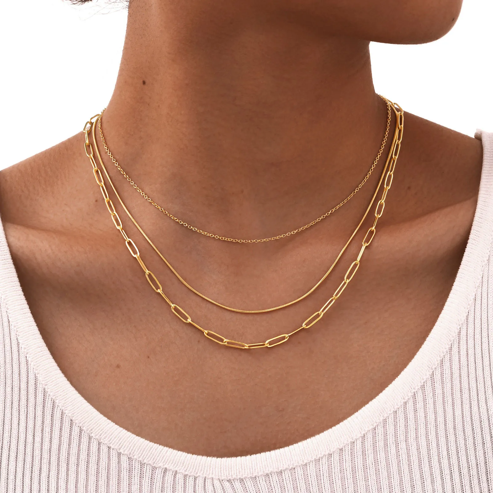 Elegant Solid Color 304 Stainless Steel Titanium Steel Plating 18K Gold Plated Women's Double Layer Necklaces display picture 2