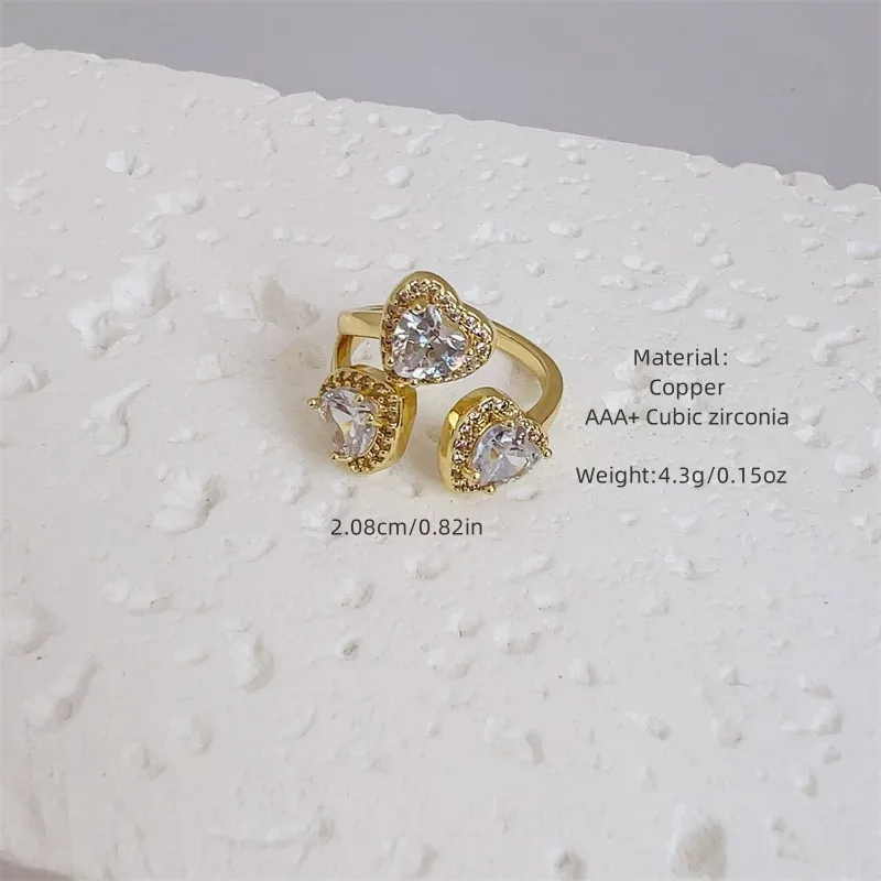 Classic Style Geometric Heart Shape Copper Inlay Zircon 18K Gold Plated Women's Open Rings display picture 4