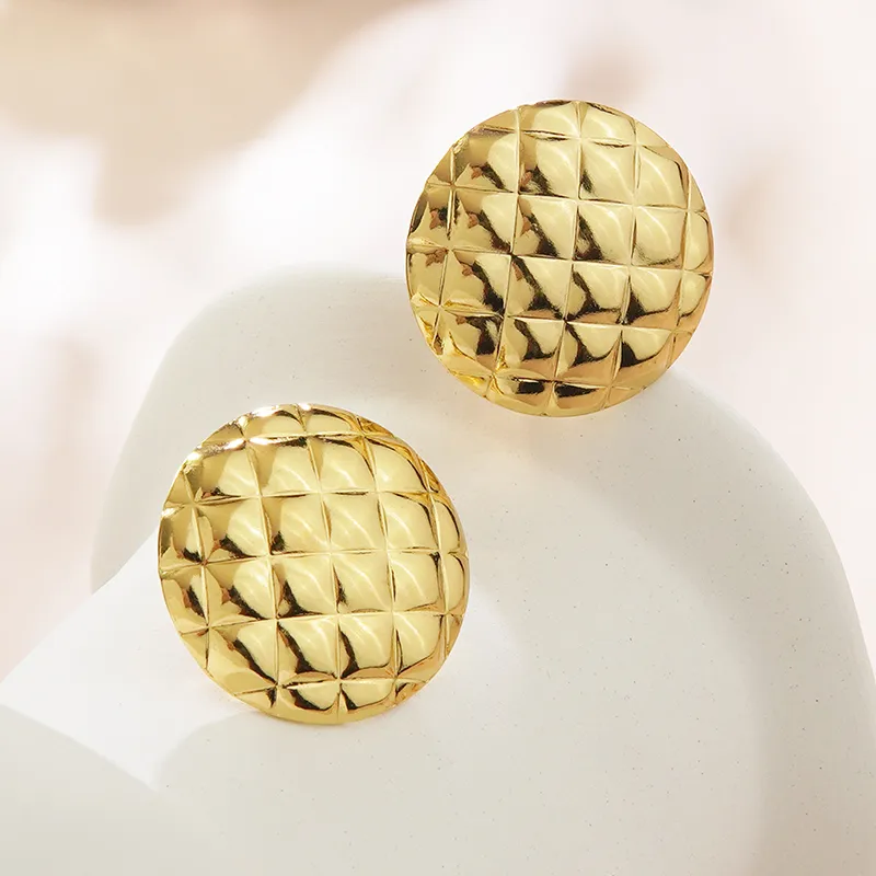 1 Pair Cute Sweet Round 304 Stainless Steel Imitation Gold  Earrings display picture 1