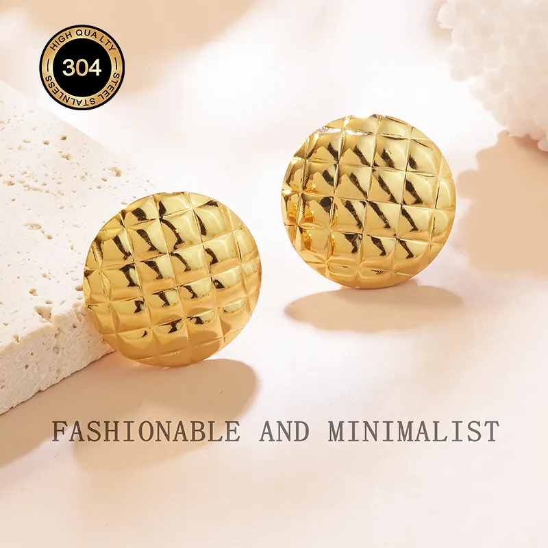 1 Pair Cute Sweet Round 304 Stainless Steel Imitation Gold  Earrings display picture 3