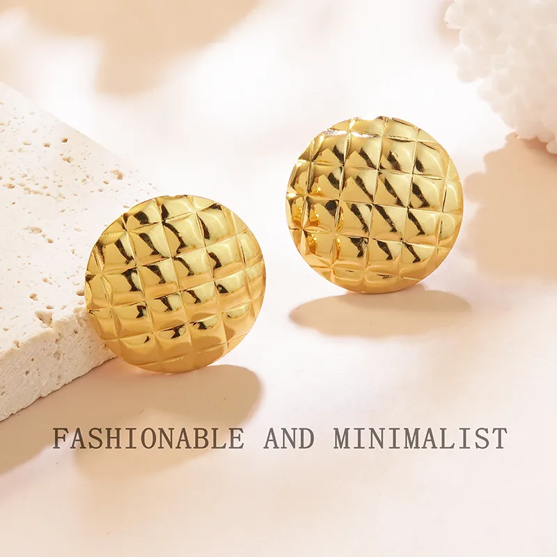 1 Pair Cute Sweet Round 304 Stainless Steel Imitation Gold  Earrings display picture 2