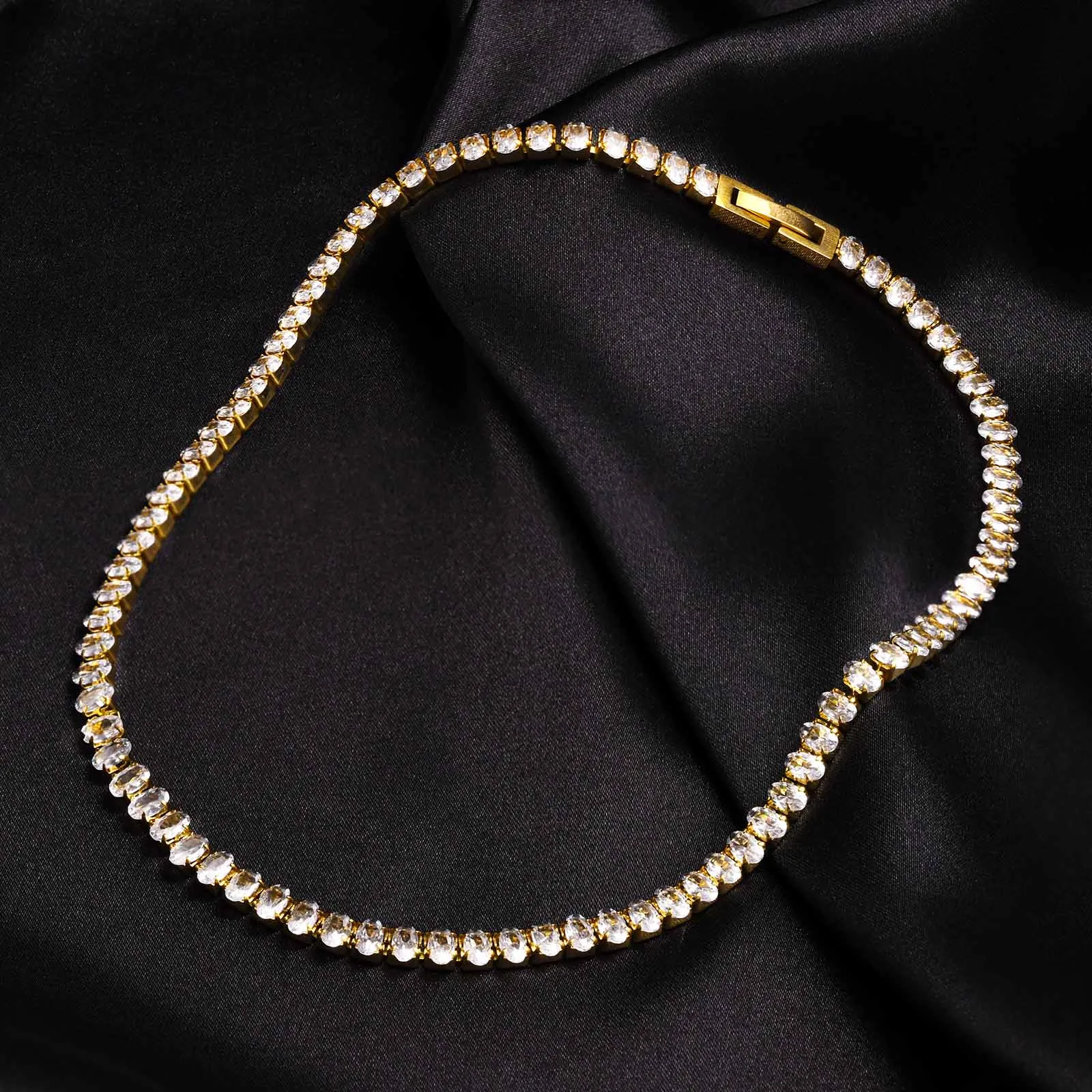 Wholesale Jewelry IG Style Solid Color 201 Stainless Steel Zircon 18K Gold Plated Bracelets Earrings Necklace Cuban Link Chain Curb Chain Cable Chain display picture 8