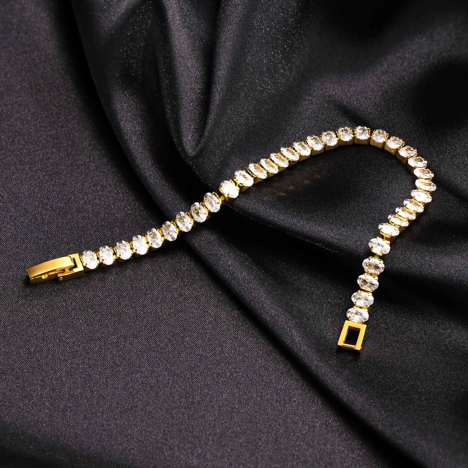 Wholesale Jewelry IG Style Solid Color 201 Stainless Steel Zircon 18K Gold Plated Bracelets Earrings Necklace Cuban Link Chain Curb Chain Cable Chain display picture 9