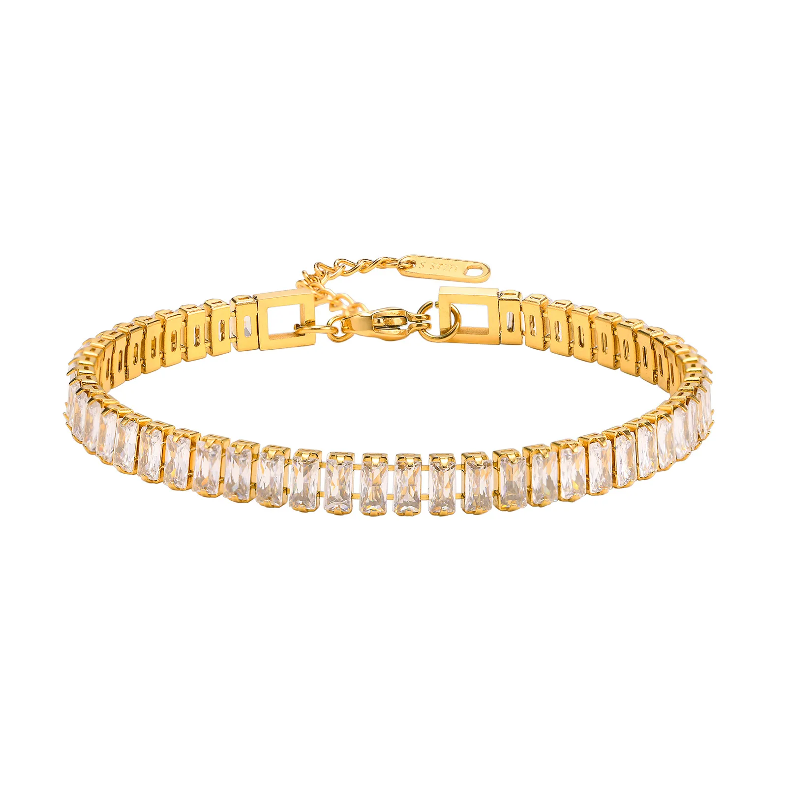 Wholesale Jewelry IG Style Solid Color 201 Stainless Steel Zircon 18K Gold Plated Bracelets Earrings Necklace Cuban Link Chain Curb Chain Cable Chain display picture 11