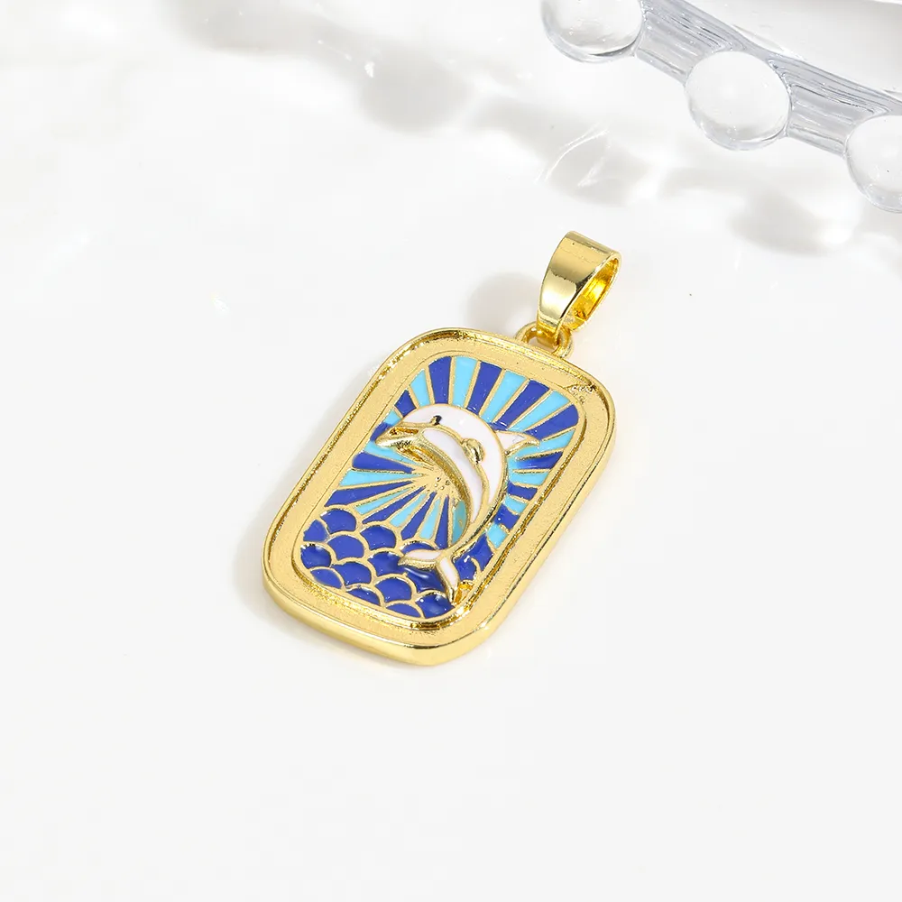 Vacation Beach Sea Dolphin Hippocampus Copper Enamel Plating 18K Gold Plated Charms display picture 4