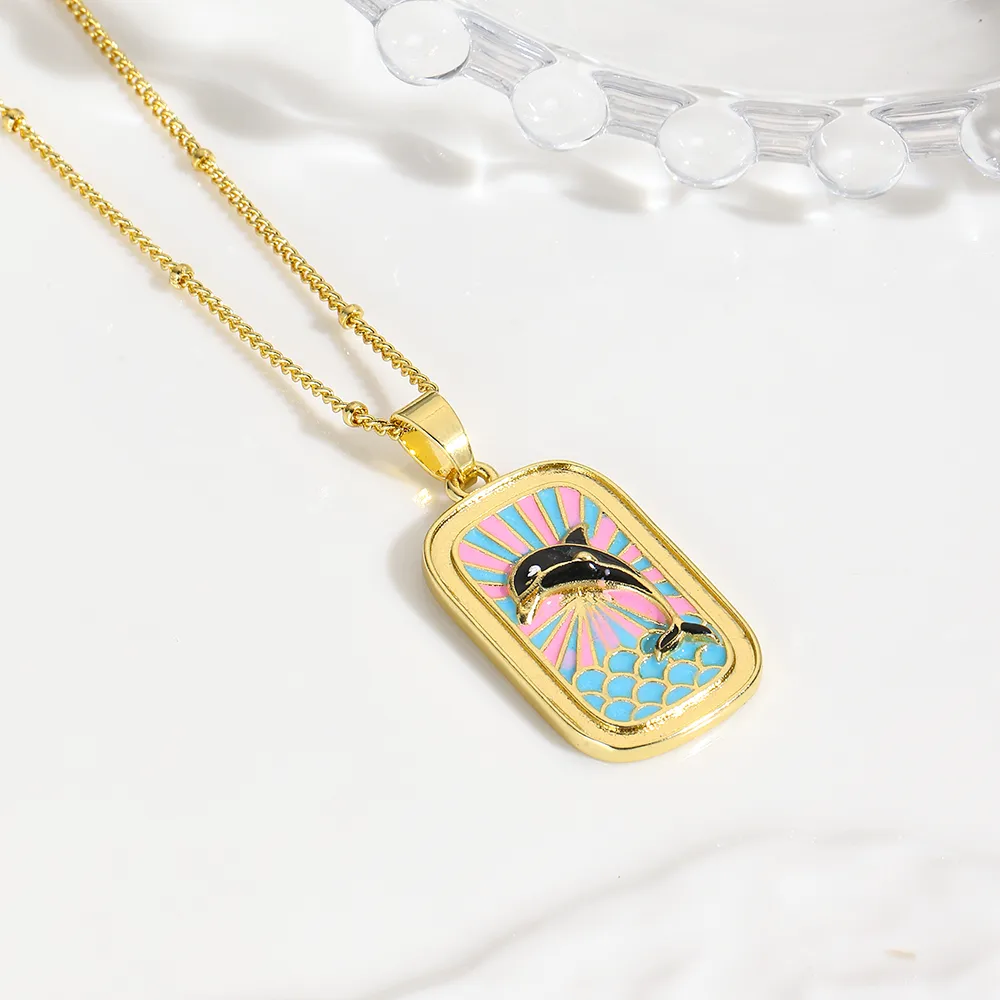 Vacation Beach Sea Dolphin Hippocampus Copper Enamel Plating 18K Gold Plated Charms display picture 11