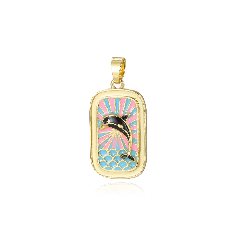 Vacation Beach Sea Dolphin Hippocampus Copper Enamel Plating 18K Gold Plated Charms display picture 13