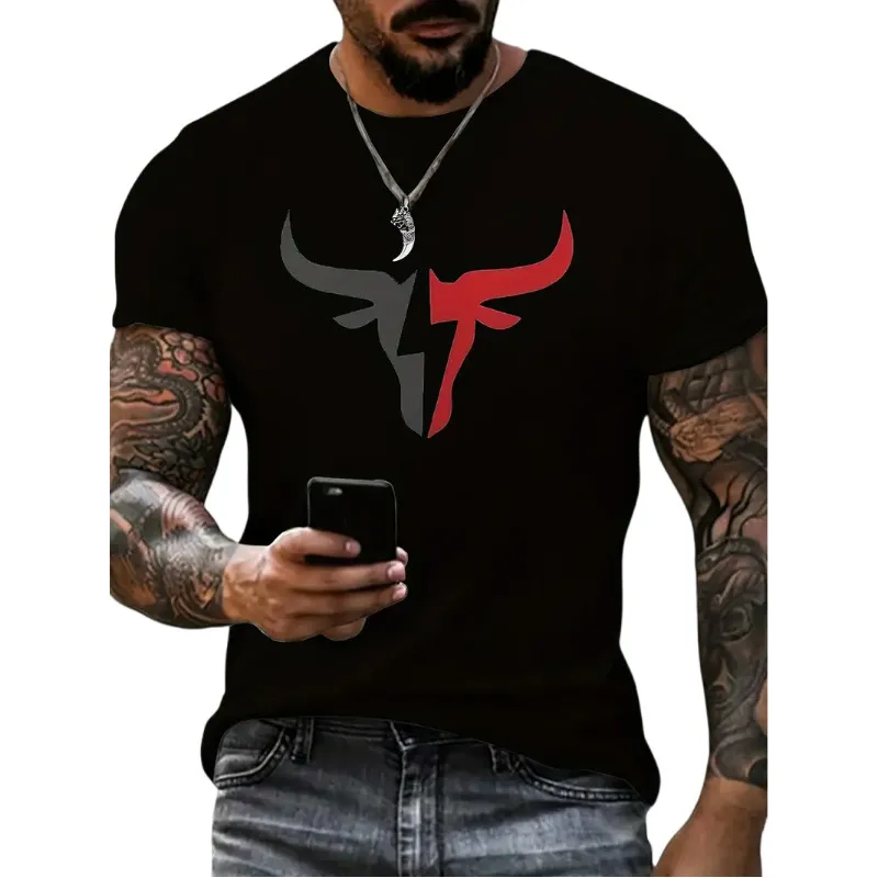 Men's Cattle Simple Style Round Neck Short Sleeve Loose Men's T-shirt display picture 1