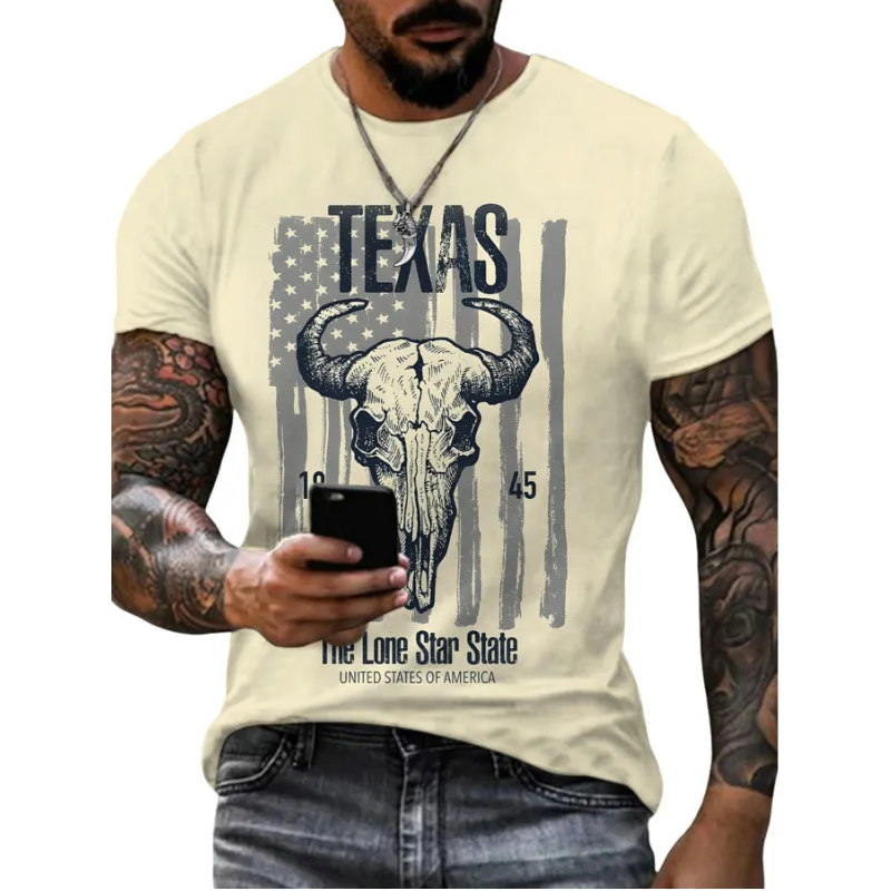 Men's Letter Cattle Simple Style Round Neck Short Sleeve Loose Men's T-shirt display picture 17