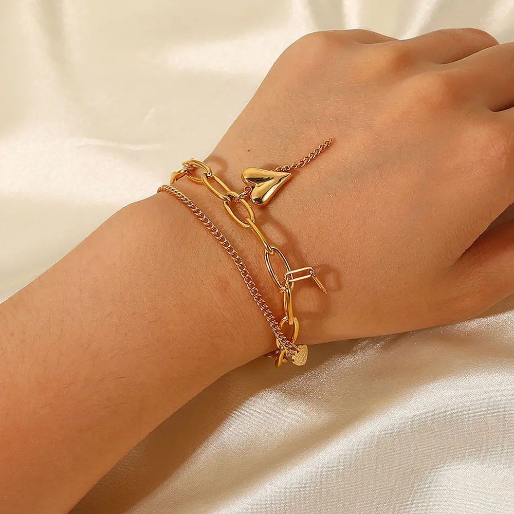 Casual Simple Style Commute Heart Shape 304 Stainless Steel Plating 18K Gold Plated Women's Bracelets display picture 5