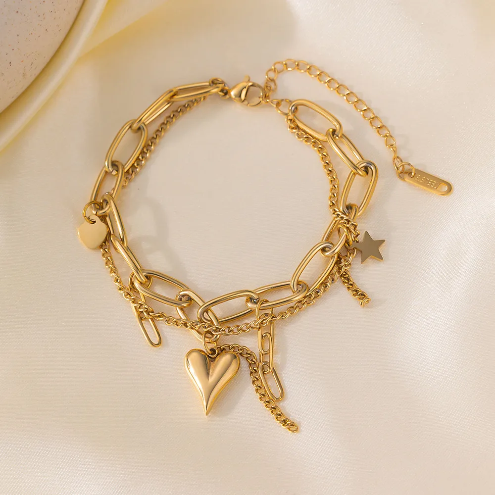 Casual Simple Style Commute Heart Shape 304 Stainless Steel Plating 18K Gold Plated Women's Bracelets display picture 1