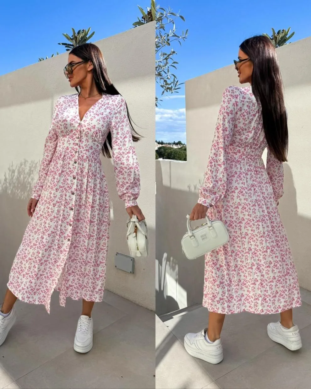 Women's Floral Dress Streetwear V Neck Long Sleeve Multicolor Maxi Long Dress Holiday Banquet Selfie display picture 2