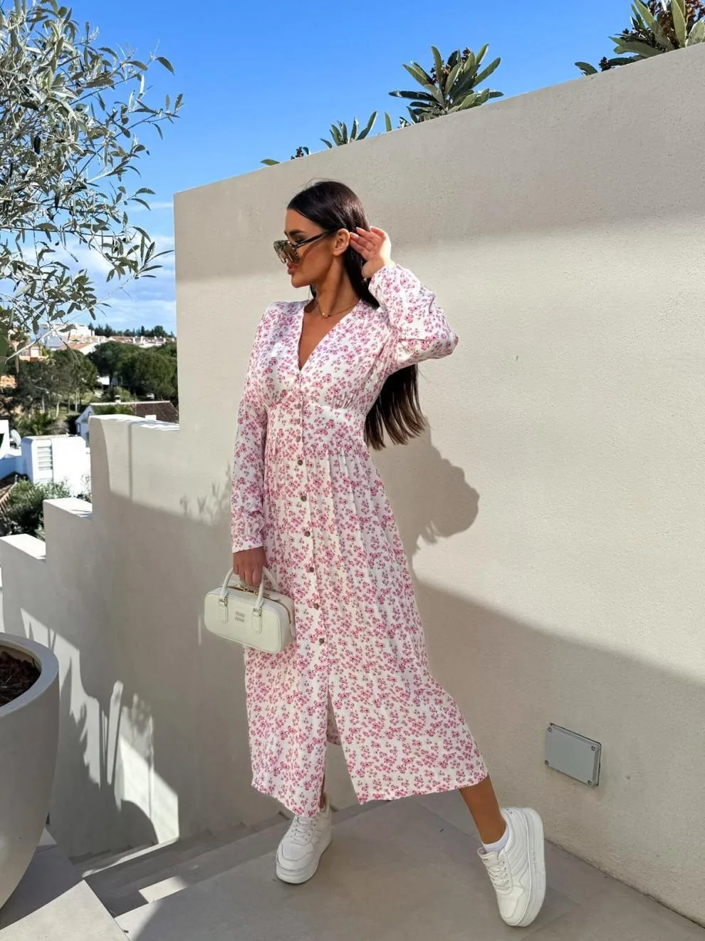 Women's Floral Dress Streetwear V Neck Long Sleeve Multicolor Maxi Long Dress Holiday Banquet Selfie display picture 3