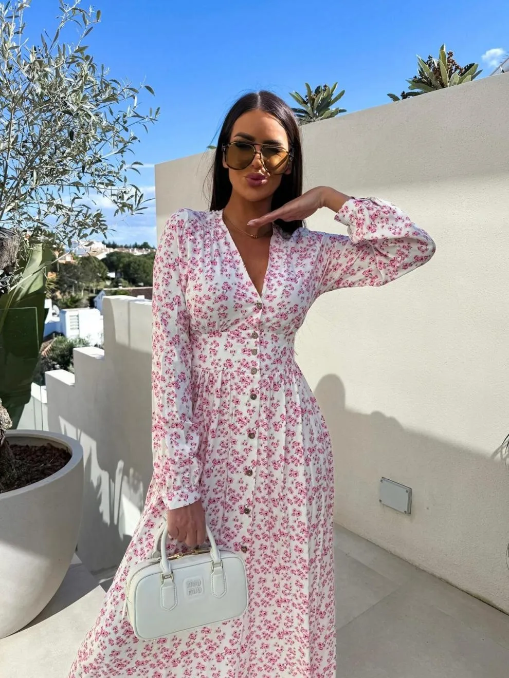Women's Floral Dress Streetwear V Neck Long Sleeve Multicolor Maxi Long Dress Holiday Banquet Selfie display picture 5
