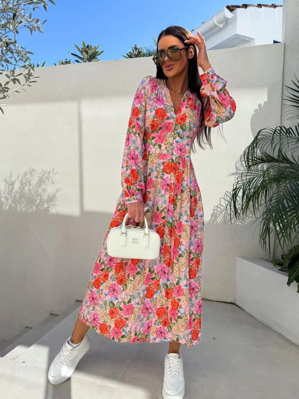 Women's Floral Dress Streetwear V Neck Long Sleeve Multicolor Maxi Long Dress Holiday Banquet Selfie display picture 7